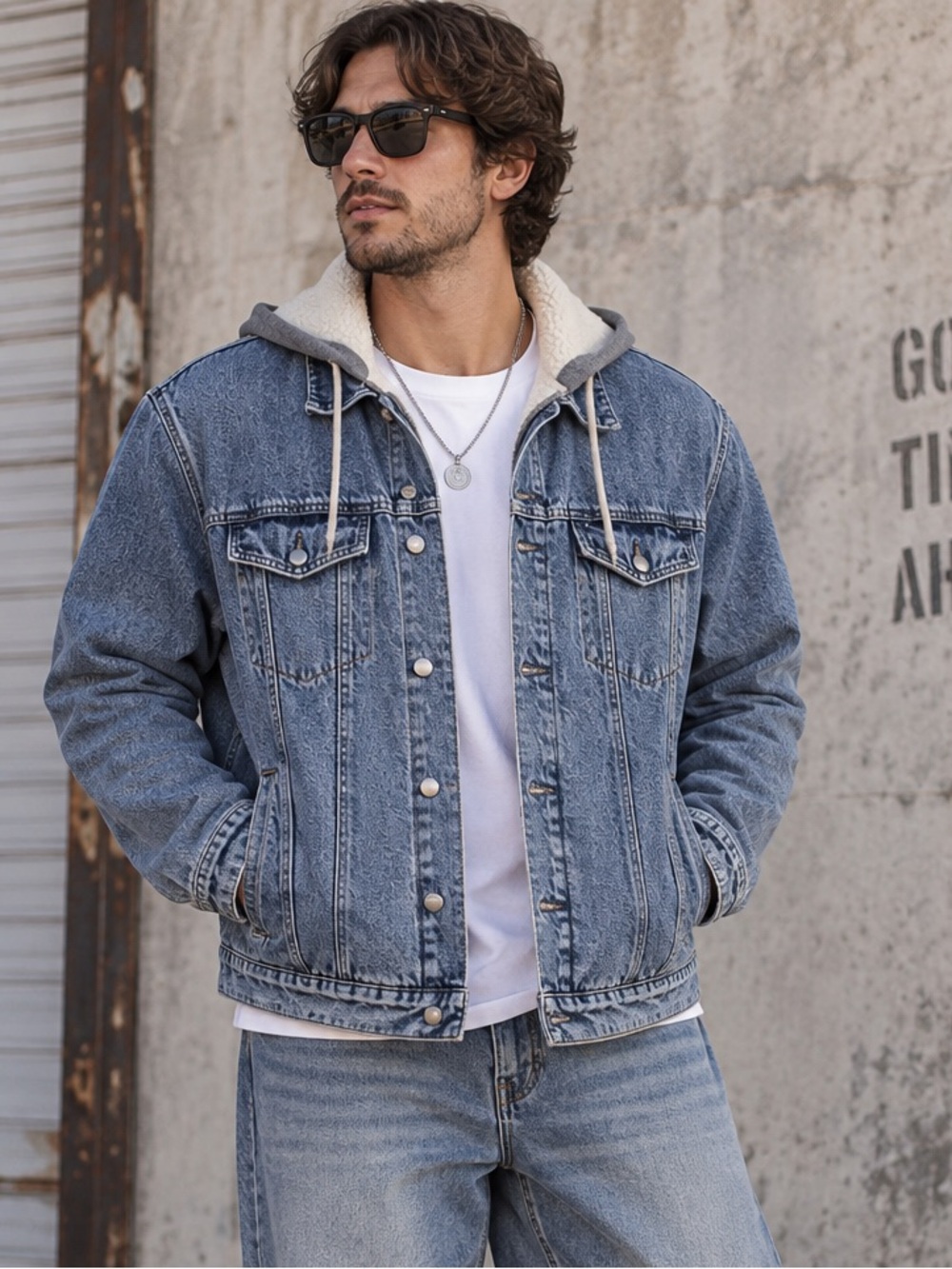 Original Use Sherpa Lined Hooded Y2K Vintage Denim Jacket Size XXL